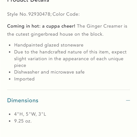 Anthropologie Green Ginger Ceramic Stoneware Creamer New In Box - Picture 2 of 2